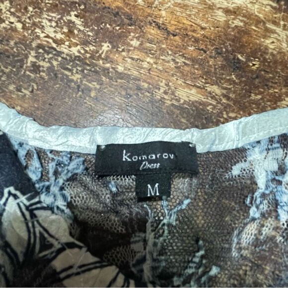 Komarov Crinkle Floral Sleeveless Dress Lace Insert Watercolor Keyhole Medium‎ - Picture 4 of 8